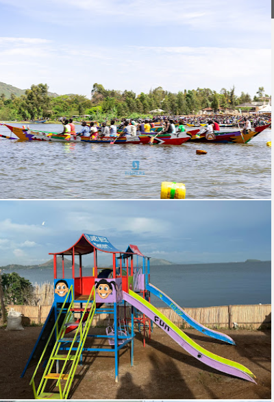 Boats and playground at the lake